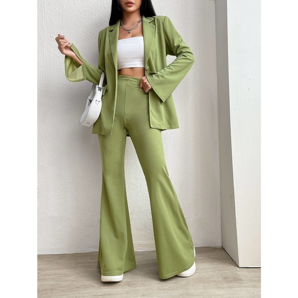 Jackets & Blazers - 2 piece set suit single Button Blazer & Flare Leg wide leg Pants black
